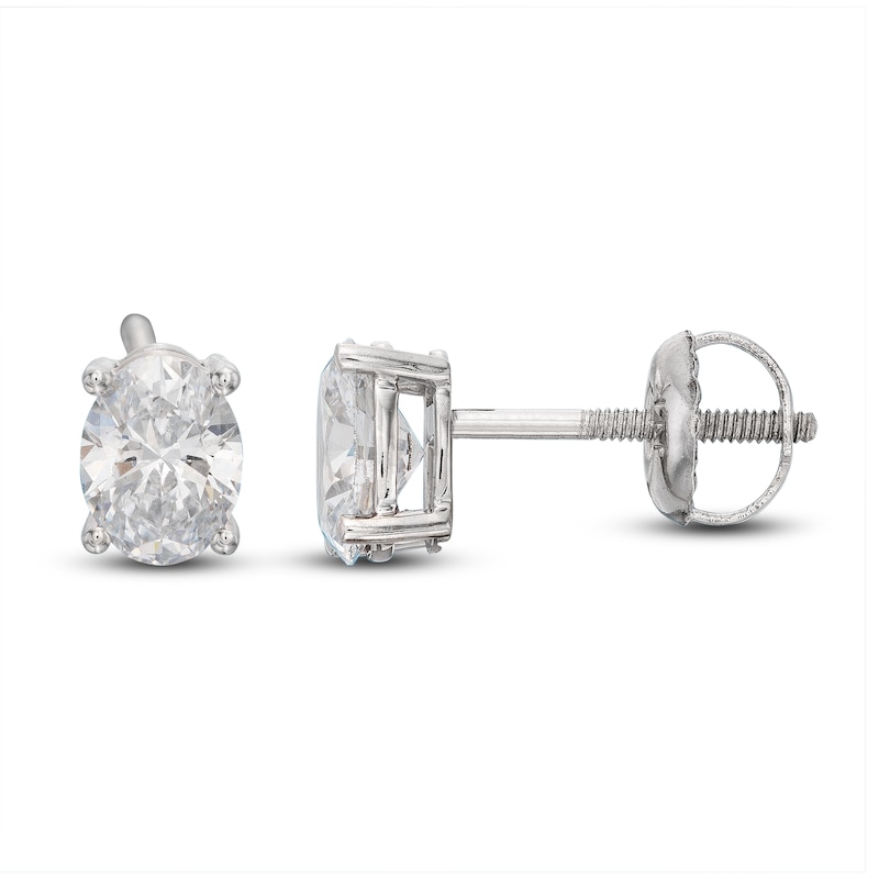 Main Image 2 of Lab-Created Diamond Solitaire Stud Earrings 1 ct tw Oval 14K White Gold (SI2/F)