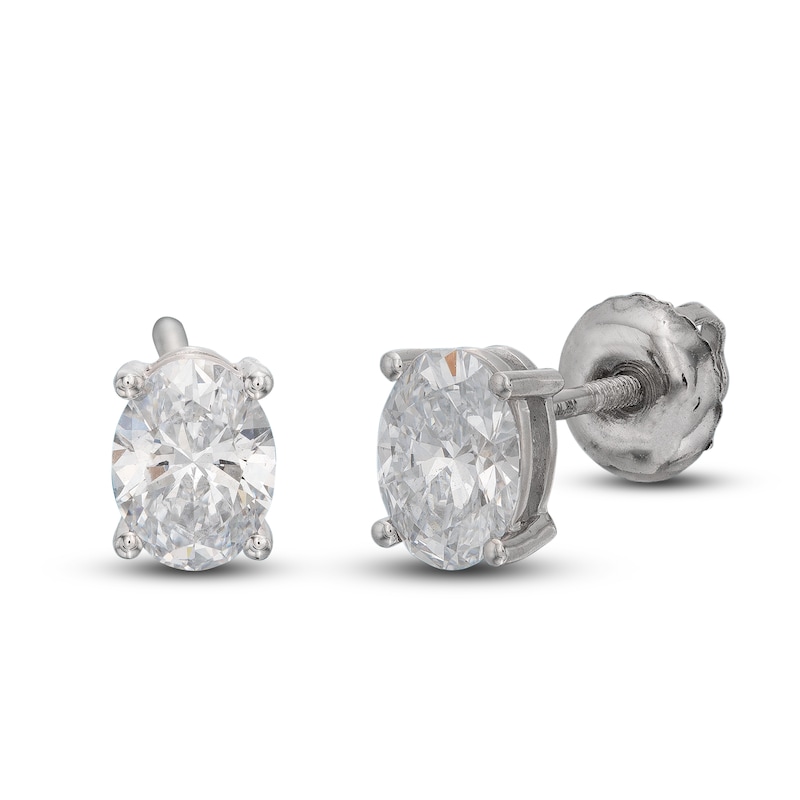 Main Image 3 of Lab-Created Diamond Solitaire Stud Earrings 1 ct tw Oval 14K White Gold (SI2/F)