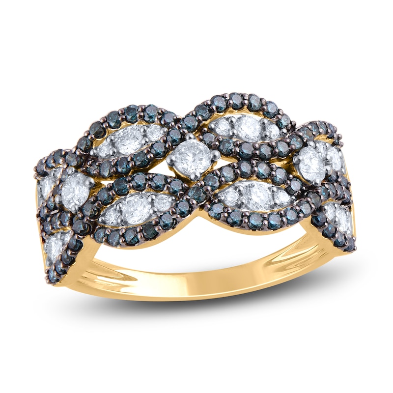 Main Image 1 of Blue & White Diamond Ring 1 ct tw Round 14K Yellow Gold