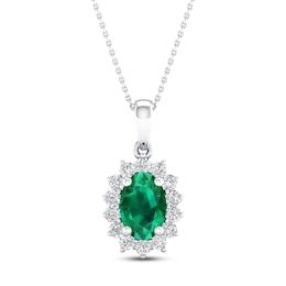 Emerald Necklace 1/5 ct tw Diamonds 14K White Gold 18&quot;