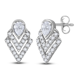 Diamond Stud Earrings 1/2 ct tw Pear/Round 14K White Gold