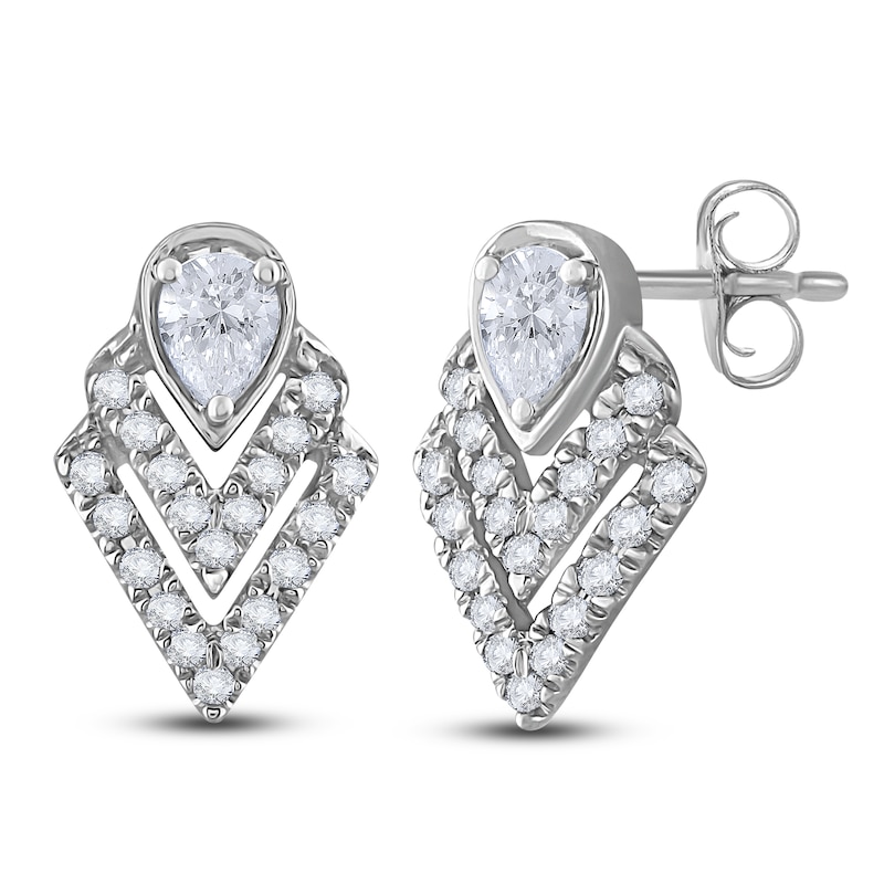 Main Image 1 of Diamond Stud Earrings 1/2 ct tw Pear/Round 14K White Gold