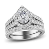 Thumbnail Image 1 of Diamond Halo Bridal Set 2 ct tw Pear/Round 14K White Gold