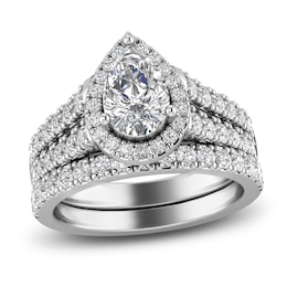 Diamond Halo Bridal Set 2 ct tw Pear/Round 14K White Gold