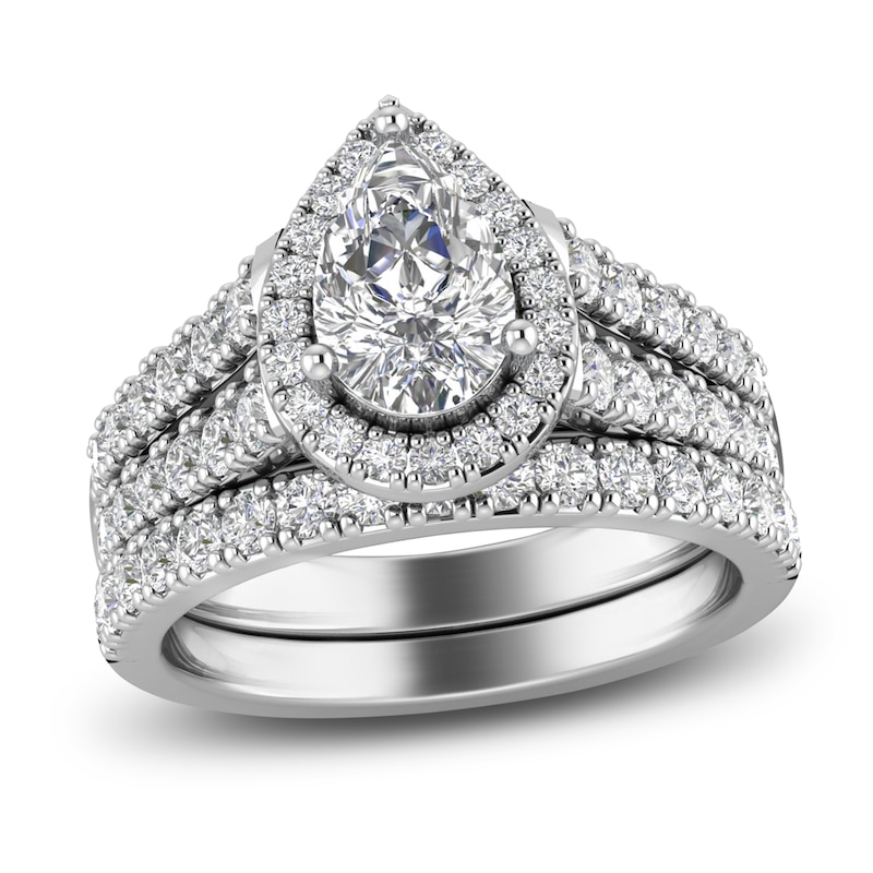 Main Image 1 of Diamond Halo Bridal Set 2 ct tw Pear/Round 14K White Gold