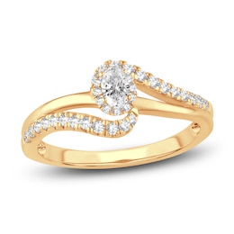 Diamond Halo Bypass Ring 3/8 ct tw Oval/Round 14K Yellow Gold