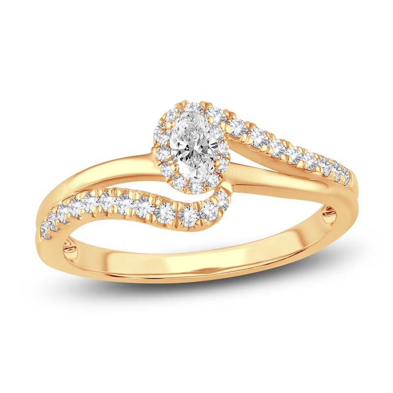 Main Image 1 of Diamond Halo Bypass Ring 3/8 ct tw Oval/Round 14K Yellow Gold