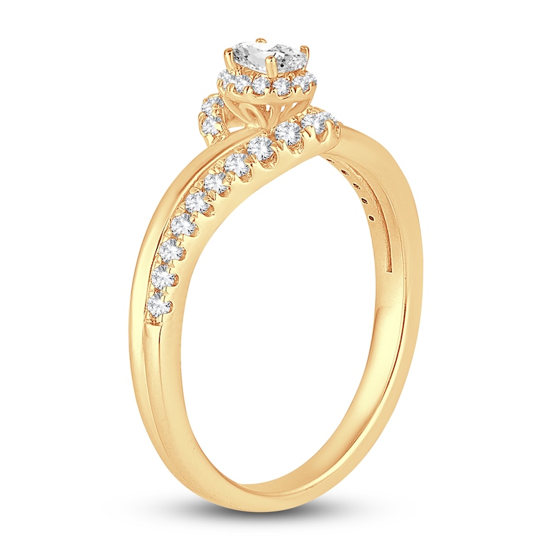 Main Image 2 of Diamond Halo Bypass Ring 3/8 ct tw Oval/Round 14K Yellow Gold