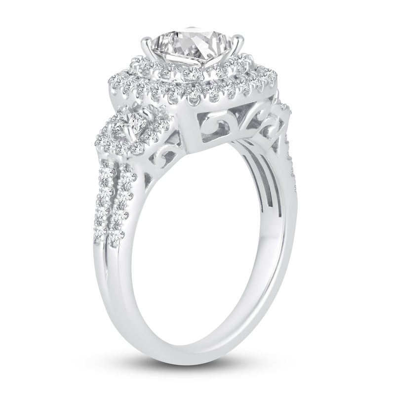 Main Image 2 of Diamond 3-Stone Engagement Ring 1-1/2 ct tw Princess/Round 14K White Gold