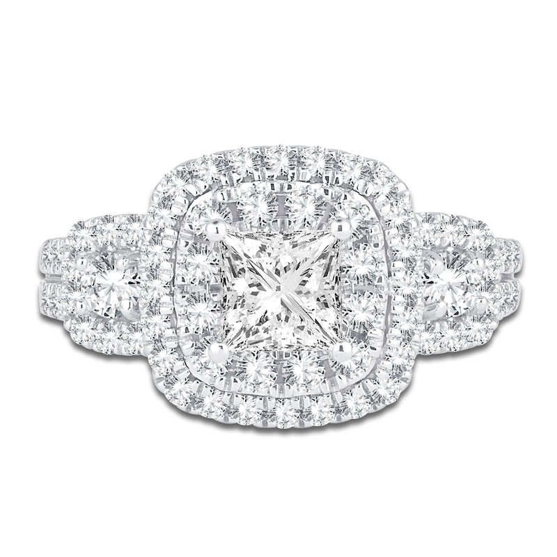 Main Image 3 of Diamond 3-Stone Engagement Ring 1-1/2 ct tw Princess/Round 14K White Gold