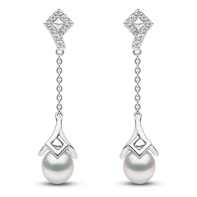 Main Image 1 of Yoko London White Freshwater Cultured Pearl Dangle Earrings 1/8 ct tw Diamonds 18K White Gold