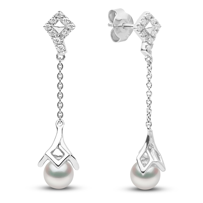 Main Image 3 of Yoko London White Freshwater Cultured Pearl Dangle Earrings 1/8 ct tw Diamonds 18K White Gold