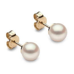 Yoko London White Freshwater Cultured Pearl Stud Earrings 18K Yellow Gold