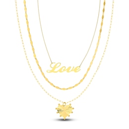 Love, Mirror & Heart Chain Necklace Set 14K Yellow Gold