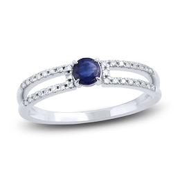 Natural Blue Sapphire Ring 1/10 ct tw Diamonds 14K White Gold