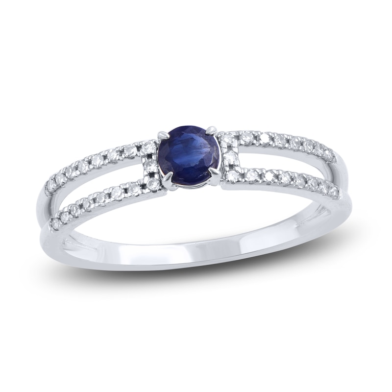 Main Image 1 of Natural Blue Sapphire Ring 1/10 ct tw Diamonds 14K White Gold