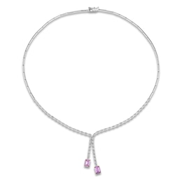 Le Vian Couture Natural Rectangle-Cut Pink Sapphire Dangle Necklace 1-1/3 ct tw Diamonds 18K Two-Tone Gold