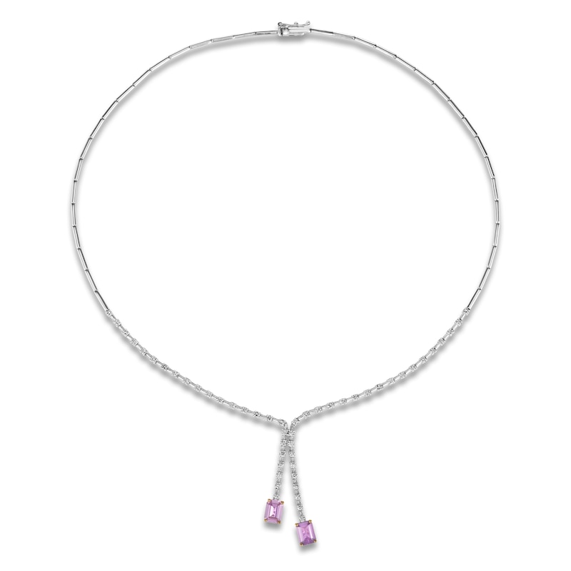 Le Vian Couture Natural Rectangle-Cut Pink Sapphire Dangle Necklace 1-1/3 ct tw Diamonds 18K Two-Tone Gold