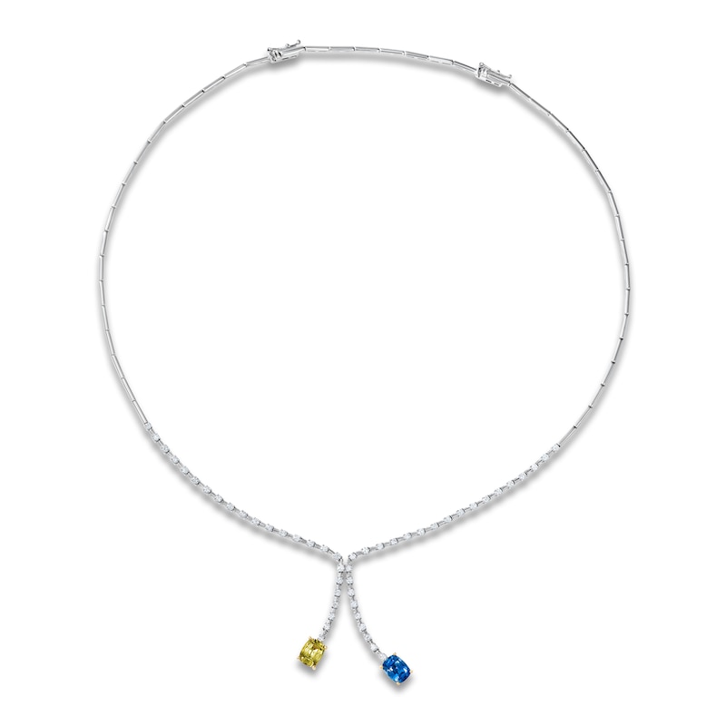 Main Image 1 of Le Vian Couture Cushion-Cut Natural Yellow & Blue Sapphire Dangle Necklace 1-1/3 ct tw Diamonds 18K Vanilla Gold