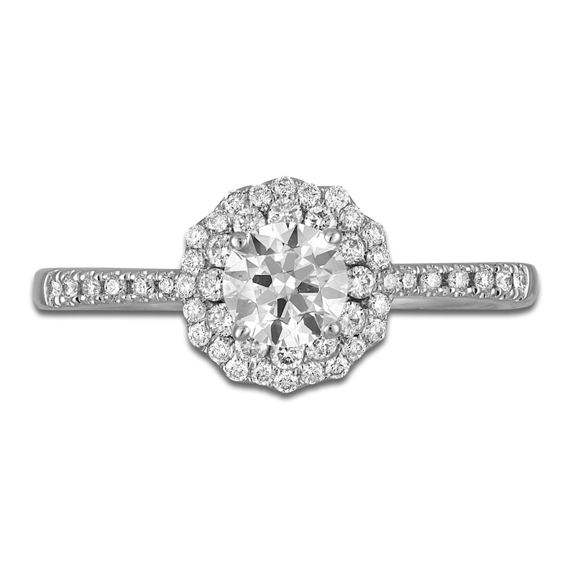 Main Image 3 of Diamond Floral Halo Engagement Ring 3/4 ct tw 14K White Gold