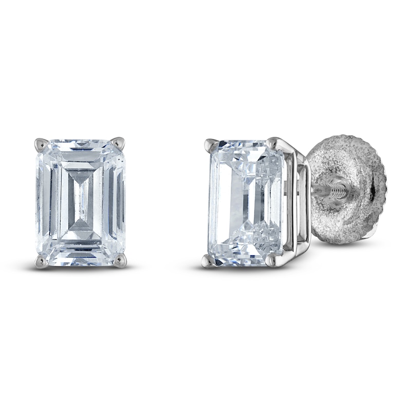 Main Image 2 of Emerald-Cut Lab-Created Diamond Solitaire Stud Earrings 1/2 ct tw 14K White Gold (F/SI2)