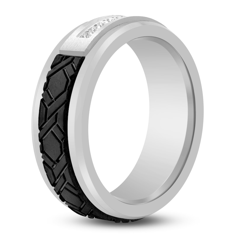 Main Image 2 of Men's Diamond & Textured Wedding Band 1/10 ct tw Tungsten Carbide & Black Ion Plating 8mm