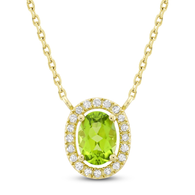 Main Image 1 of Oval-Cut Natural Peridot & Diamond Halo Necklace 1/10 ct tw 10K Yellow Gold 18&quot;