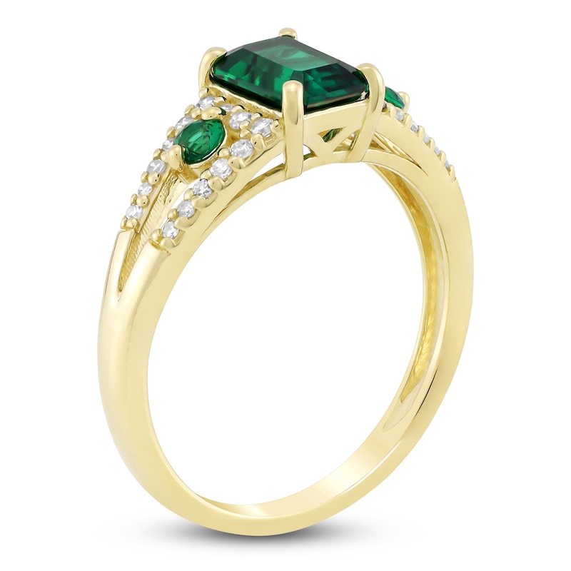 Rectangle-Cut Lab-Created Emerald & Diamond Ring 1/6 ct tw 10K Yellow ...