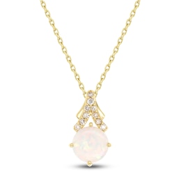 Lab-Created Opal & Diamond Necklace 1/15 ct tw 10K Yellow Gold 18&quot;