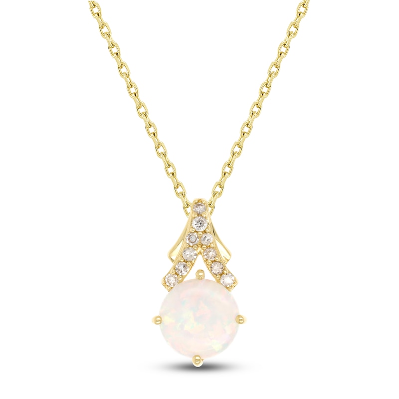 Main Image 1 of Lab-Created Opal & Diamond Necklace 1/15 ct tw 10K Yellow Gold 18&quot;