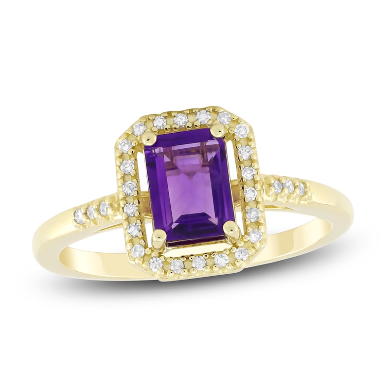 Main Image 1 of Rectangle-Cut Natural Amethyst & Diamond Ring 1/10 ct tw 10K Yellow Gold