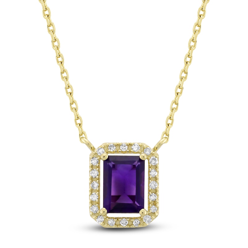 Main Image 1 of Rectangle-Cut Natural Amethyst & Diamond Necklace 1/10 ct tw 10K Yellow Gold 18&quot;