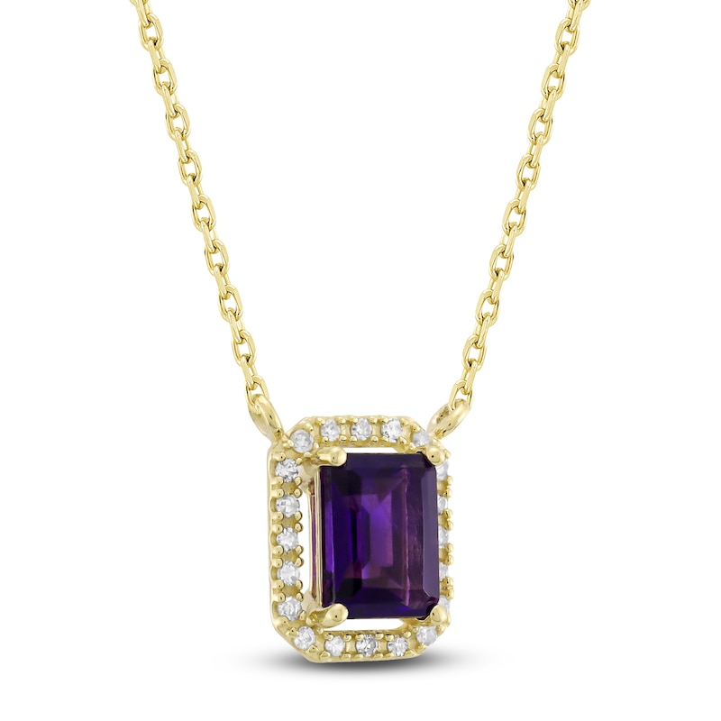 Main Image 2 of Rectangle-Cut Natural Amethyst & Diamond Necklace 1/10 ct tw 10K Yellow Gold 18&quot;