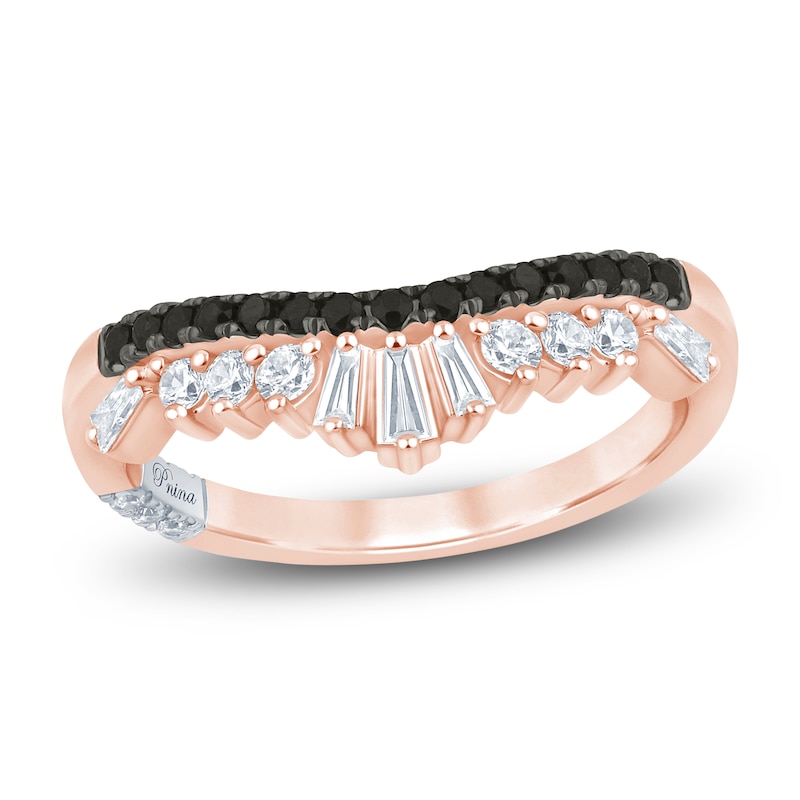 Main Image 1 of Pnina Tornai Baguette & Round-Cut White & Black Diamond Contour Anniversary Ring 1/2 ct tw 14K Rose Gold