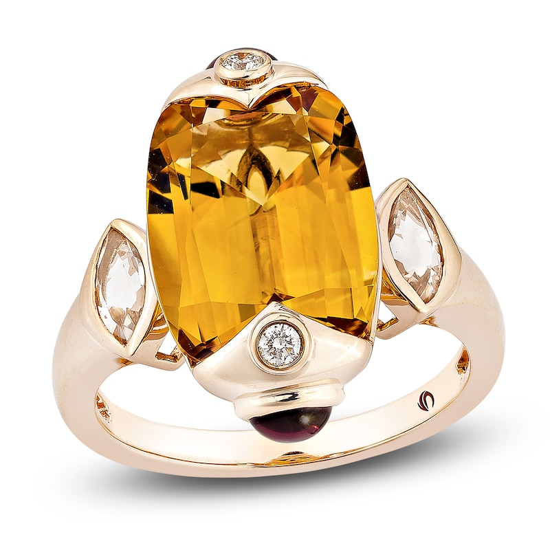 Main Image 1 of Cushion-Cut Natural Citrine, Morganite, Rhodolite Garnet & Diamond Cocktail Ring 1/20 ct tw 14K Rose Gold