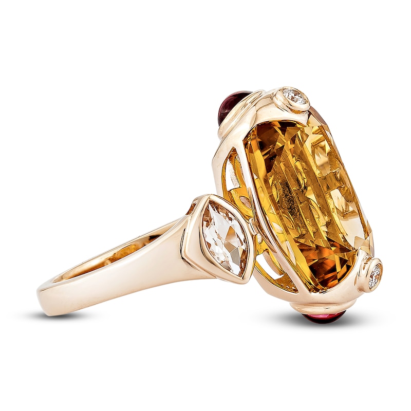 Main Image 2 of Cushion-Cut Natural Citrine, Morganite, Rhodolite Garnet & Diamond Cocktail Ring 1/20 ct tw 14K Rose Gold