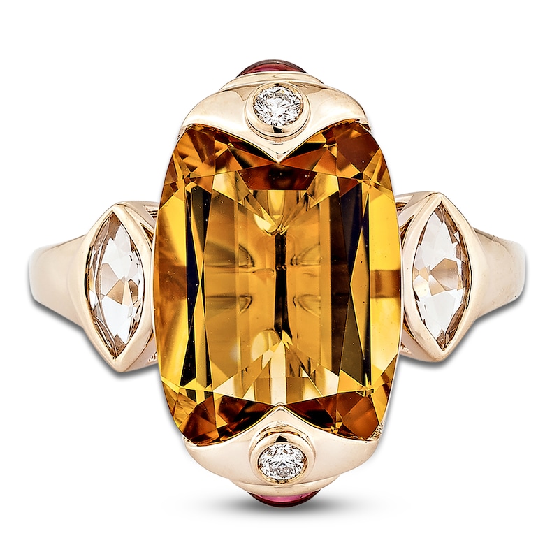 Main Image 3 of Cushion-Cut Natural Citrine, Morganite, Rhodolite Garnet & Diamond Cocktail Ring 1/20 ct tw 14K Rose Gold