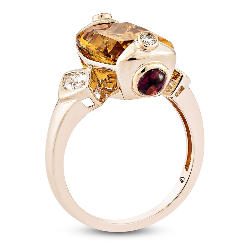 Main Image 4 of Cushion-Cut Natural Citrine, Morganite, Rhodolite Garnet & Diamond Cocktail Ring 1/20 ct tw 14K Rose Gold