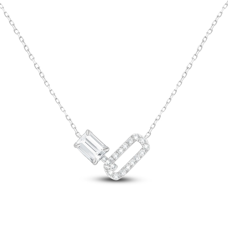 Main Image 1 of Emerald-Cut Lab-Created Diamond Link Necklace 2 ct tw 14K White Gold 18&quot;