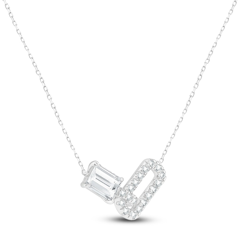 Main Image 2 of Emerald-Cut Lab-Created Diamond Link Necklace 2 ct tw 14K White Gold 18&quot;