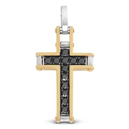 Baraka Men's Black Diamond Cross Charm 5/8 ct tw 18K Two-Tone Gold