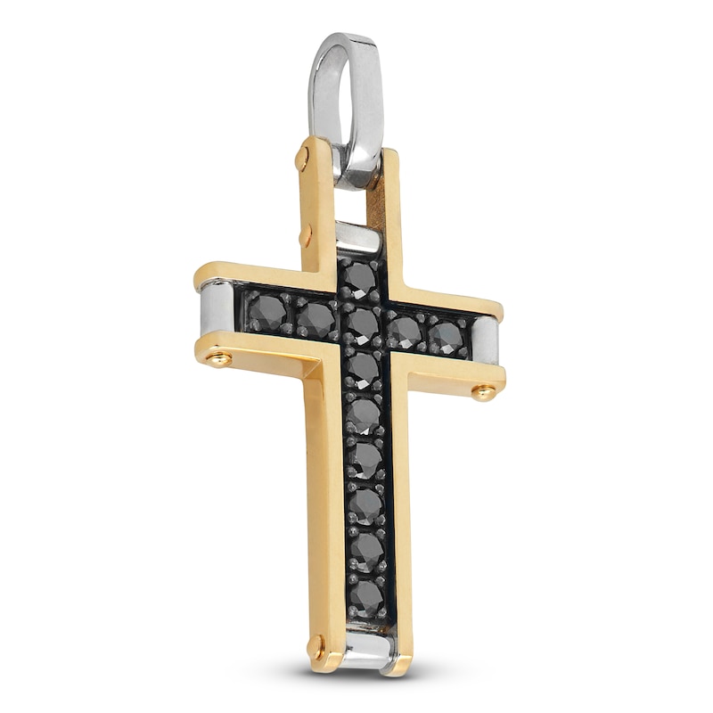 Main Image 2 of Baraka Men's Black Diamond Cross Charm 5/8 ct tw 18K Two-Tone Gold