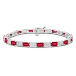 Rectangle-Cut Lab-Created Ruby & White Lab-Created Sapphire Bracelet Sterling Silver 7.25&quot;