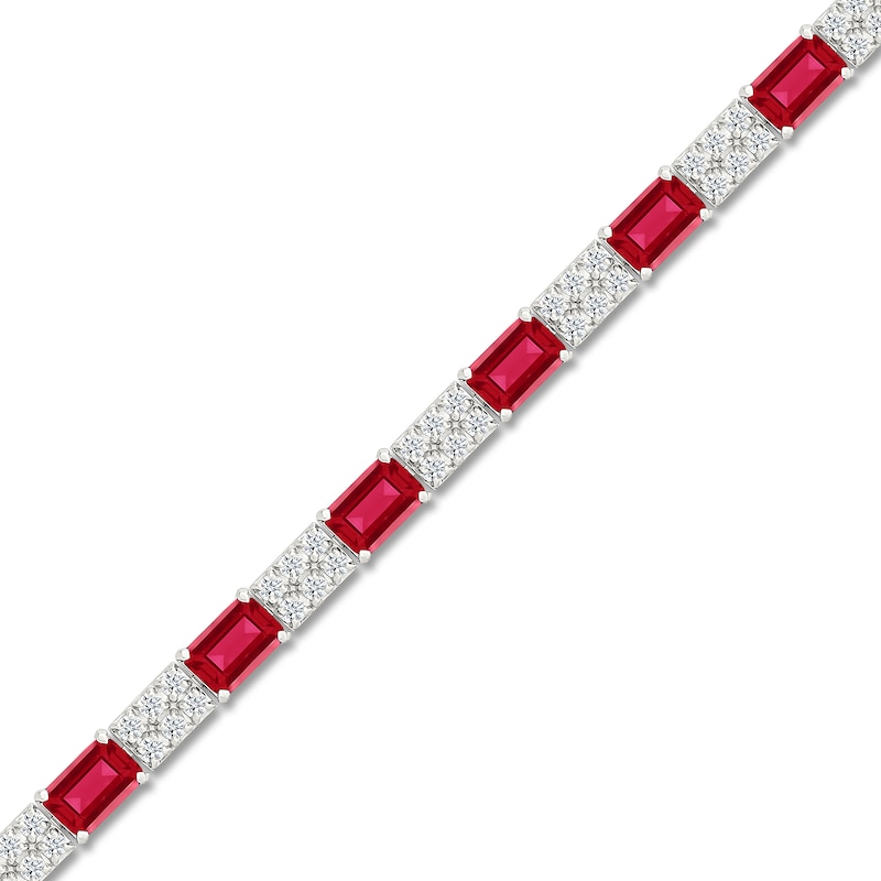 Main Image 2 of Rectangle-Cut Lab-Created Ruby & White Lab-Created Sapphire Bracelet Sterling Silver 7.25&quot;