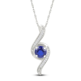 Blue Lab-Created Sapphire & Diamond Swirl Necklace 1/15 ct tw Sterling Silver 18&quot;