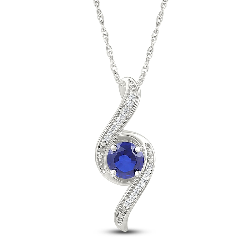 Main Image 1 of Blue Lab-Created Sapphire & Diamond Swirl Necklace 1/15 ct tw Sterling Silver 18&quot;