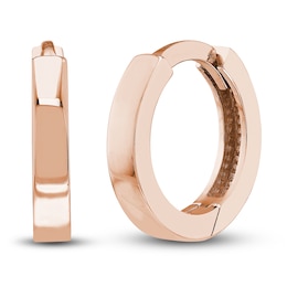 Polished Square Huggie Earrings 14K Rose Gold 10mm