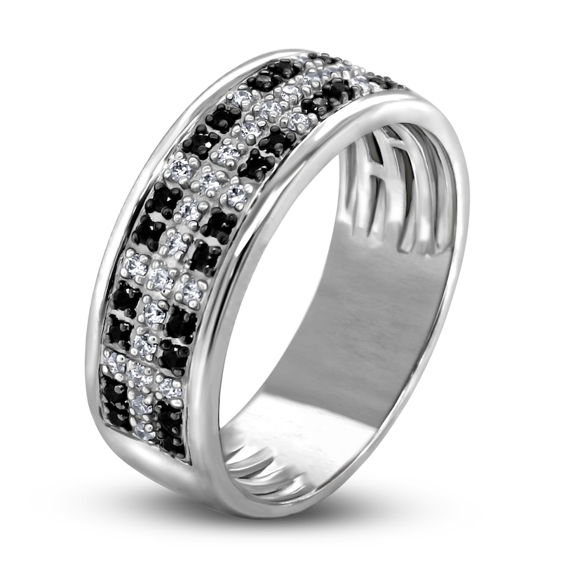 Main Image 2 of Men's Black & White Diamond Anniversary Ring 1/3 ct tw Round 14K White Gold