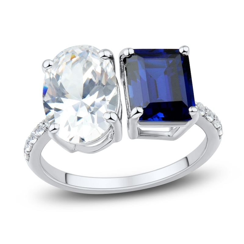 Blue & White Lab-Created Sapphire Ring 10K White Gold