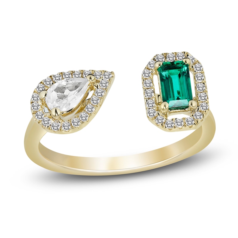 Lab-Created Emerald & White Sapphire Ring 10K Yellow Gold